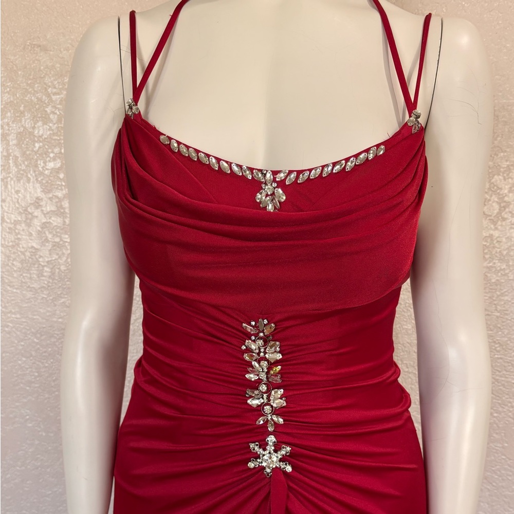Red Rhinestone-Accent Prom Evening Gown - Picture 3 of 6